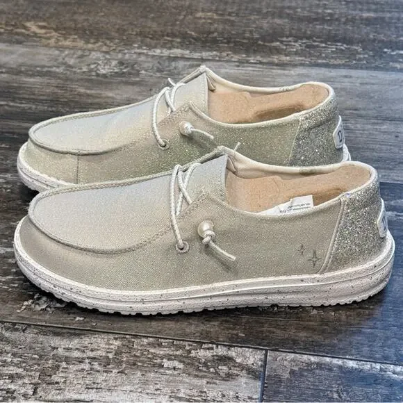 Hey Dude Loafers Shoes Womens Size 6 Ivory Wendy Celestial Shine Beach Comfy NEW - Picture 6 of 11